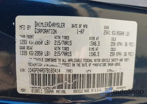 2007 Dodge Grand Caravan Se z USA, uszkodzony, nr VIN 1D4GP24R57B165414